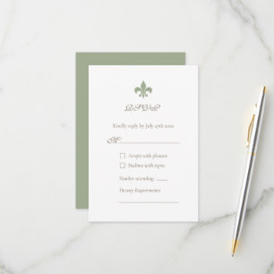 French Regency Green Lilie Design Wedding RSVP Karte