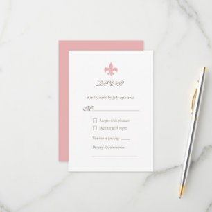 French Regency Pink Lilie Design Wedding RSVP Karte