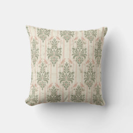 French Retro Damask Stripe Pattern – Vintage Sage Kissen