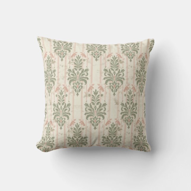 French Retro Damask Stripe Pattern – Vintage Sage  Kissen (Vorderseite)