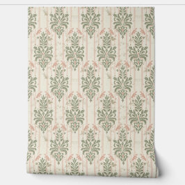 French Retro Damask Stripe Pattern – Vintage Sage Tapete