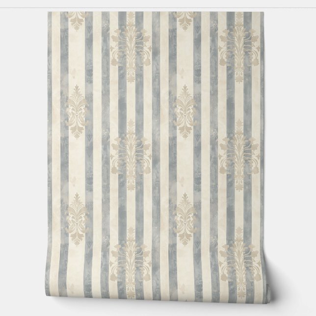 French Retro Damask Stripe  Tapete (Abrollen)