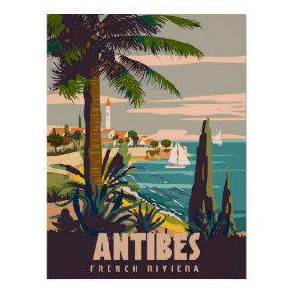 French Riviera Antibes Retro Poster. Tropical coas Poster