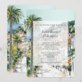 French Riviera Beach Coastal Town Wedding Einladung (Vorne/Hinten)