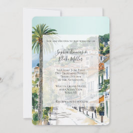 French Riviera Beach Coastal Town Wedding Einladung