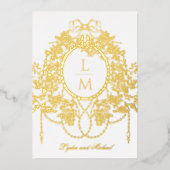 French Rococo Gold Foil Rose Monogram Wedding Folieneinladung (Vorderseite)