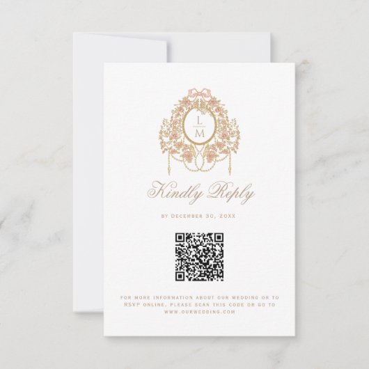 French Rococo Rose Monogram Wedding QR Code RSVP Karte (Vorderseite)