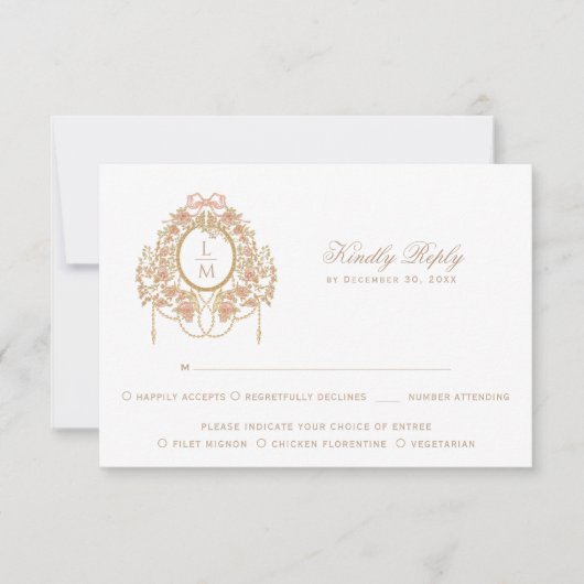 French Rococo Rose Monogram Wedding RSVP Karte (Vorderseite)