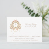 French Rococo Rose Monogram Wedding RSVP Karte (Stehend Vorderseite)