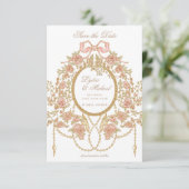 French Rococo Rose Monogram Wedding Save The Date (Stehend Vorderseite)
