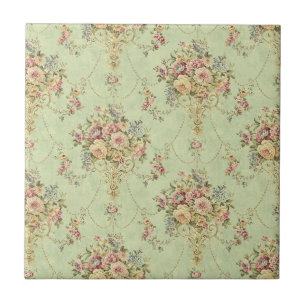 French Sage Green Viktorianisch Style Floral Rokok Fliese