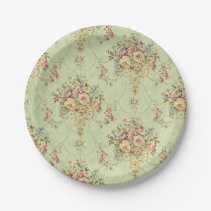 French Sage Green Viktorianisch Style Floral Rokok Pappteller