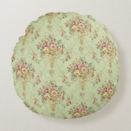 French Sage Green Viktorianisch Style Floral Rokok Rundes Kissen