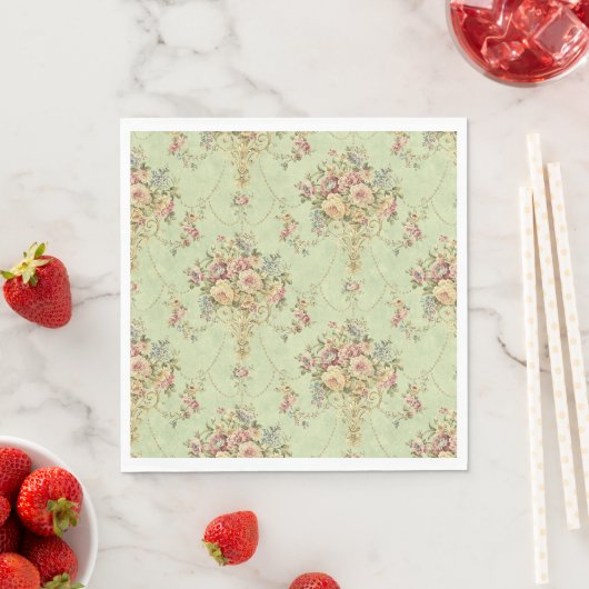 French Sage Green Viktorianisch Style Floral Rokok Serviette (Beispiel)