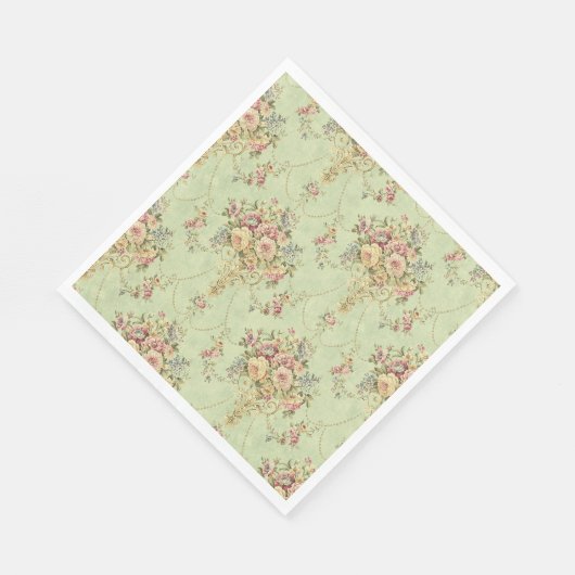 French Sage Green Viktorianisch Style Floral Rokok Serviette (Ecke)