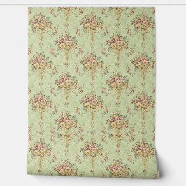 French Sage Green Viktorianisch Style Floral Rokok Tapete