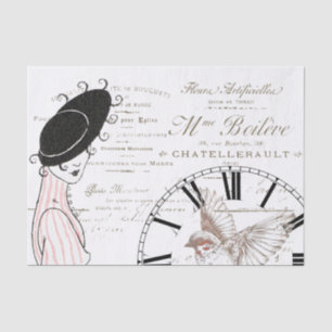 French Script Vintag Clock Lady Bird Seidenpapier
