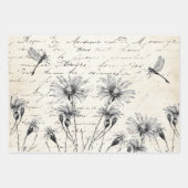 French Script Wildflower Dragonfly Decoupage Craft Geschenkpapier Set (Vorderseite 2)