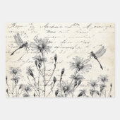 French Script Wildflower Dragonfly Decoupage Craft Geschenkpapier Set (Vorderseite)