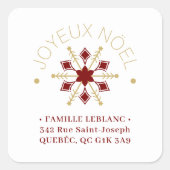 French  Sophisticated Gold & Dark Red Snowflake Quadratischer Aufkleber (Vorderseite)