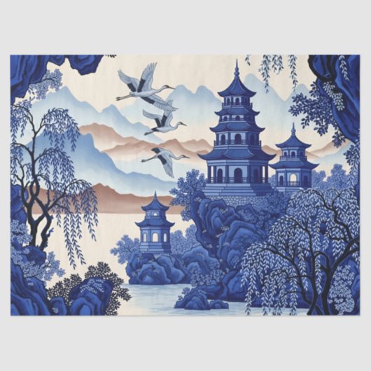 French-Style Blue Chinoiserie Decoupage Print Seidenpapier (Vorderseite)