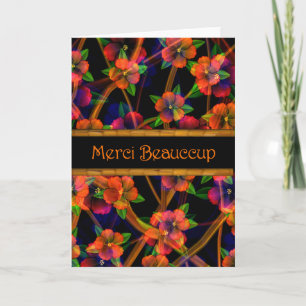 French Thank You Romantic Flowers Card- Blank Dankeskarte