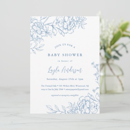 FRENCH TOILE Baby Dusche Einladung (Stehend Vorderseite)