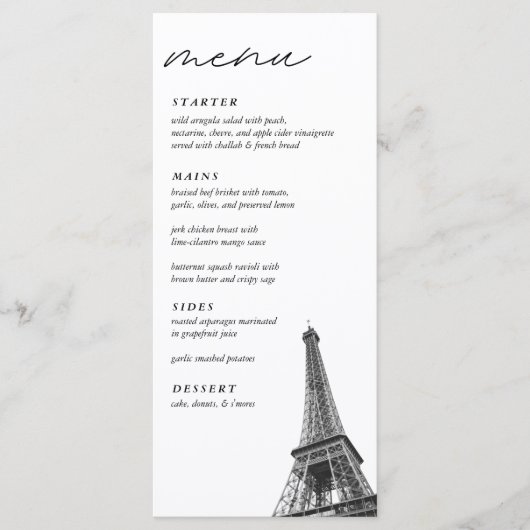 French Toile Bat Mitzvah Eiffel Tower Elegant Menu Menükarte (Vorderseite)