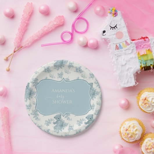 French Toile Bear und Bunny Baby Dusche Pappteller (Party)