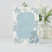 French Toile Bear und Bunny Baby Dusche RSVP Karte (Stehend Vorderseite)