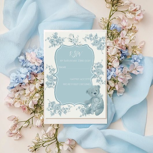 French Toile Bear und Bunny Baby Dusche RSVP Karte