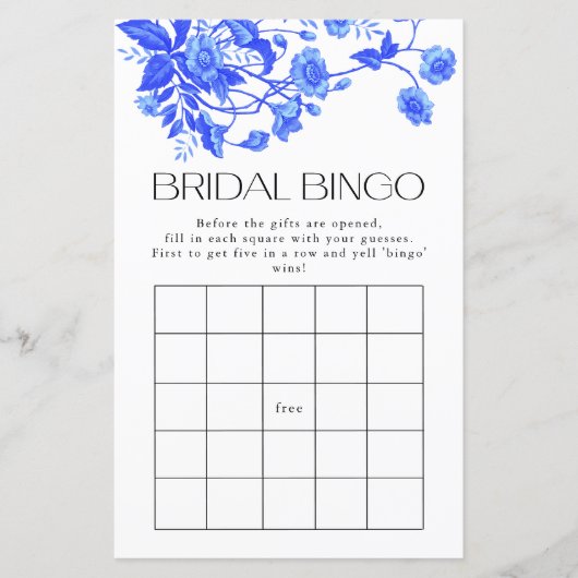 French Toile Blue Floral Bridal Bingo Game (Vorderseite)
