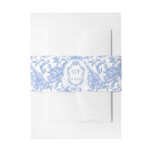 French Toile Blue Floral Chinoiserie Monogram Einladungsbanderole (Vorderseite Beispiel)