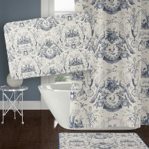 French Toile Blue Peacock Vintage Rooster n Rabbit