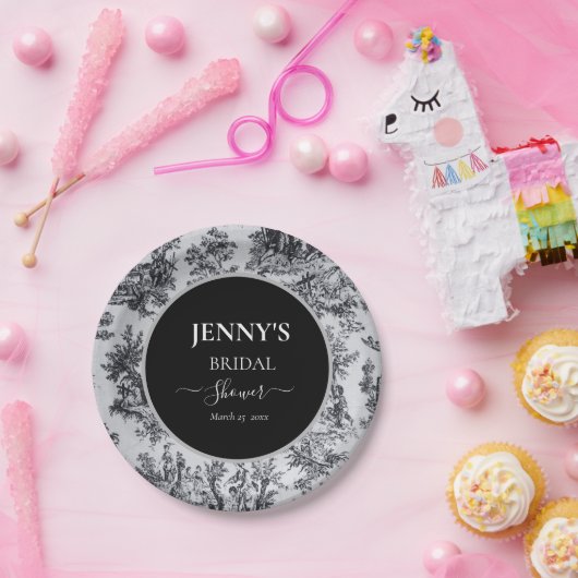 French Toile de Jouy Black and White Brautparty Pappteller (Party)