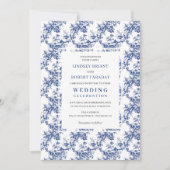French Toile de Jouy Blue Floral Wedding Invite Einladung (Vorderseite)