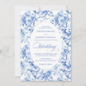 French Toile de Jouy Blue Roses Elegant Wedding Einladung (Vorderseite)
