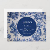 French Toile de Jouy Blue und White Brautparty Ankündigungspostkarte (Vorne/Hinten)