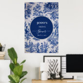 French Toile de Jouy Blue und White Brautparty Poster (Heimbüro)