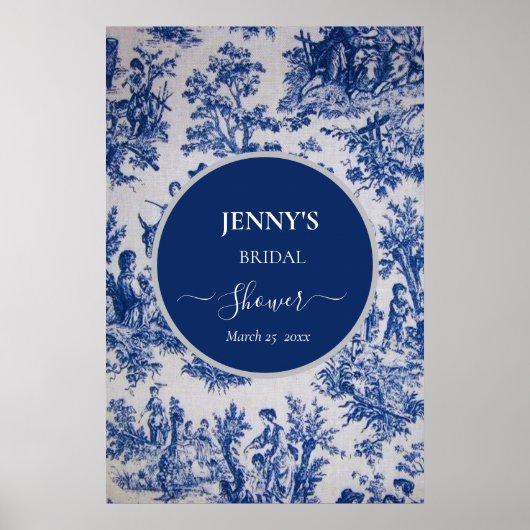 French Toile de Jouy Blue und White Brautparty Poster (Vorne)
