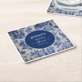 French Toile de Jouy Blue und White Brautparty Rechteckiger Pappuntersetzer