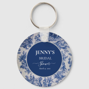 French Toile de Jouy Blue und White Brautparty Schlüsselanhänger