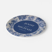 French Toile de Jouy Blue White Pappteller (Schrägansicht)