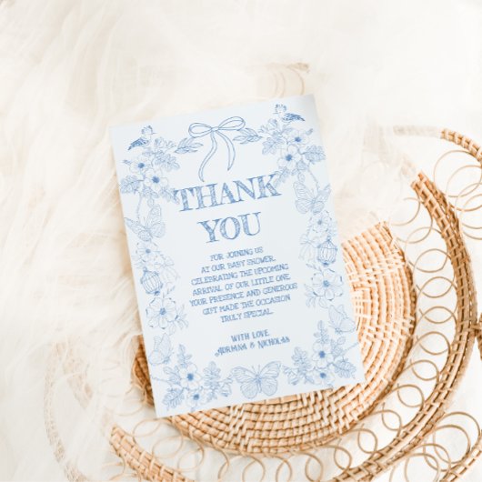 French Toile De Jouy Boy Babydusche Dankeskarte