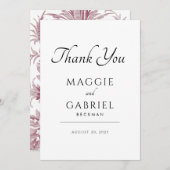 French Toile Dusty Rose Floral Wedding Dankeskarte (Vorne/Hinten)