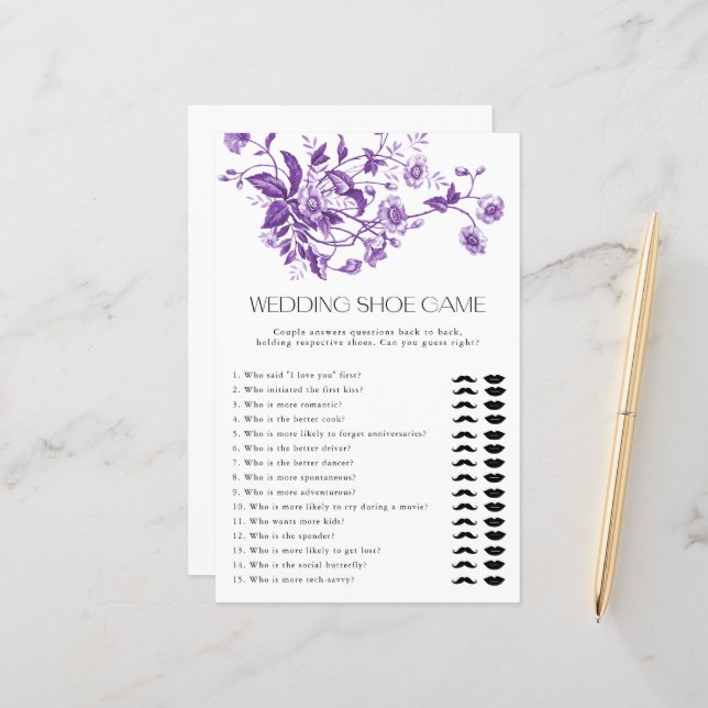 French Toile Floral Wedding Shoe Game Bridal Game (Vorderseite/Rückseite Beispiel)