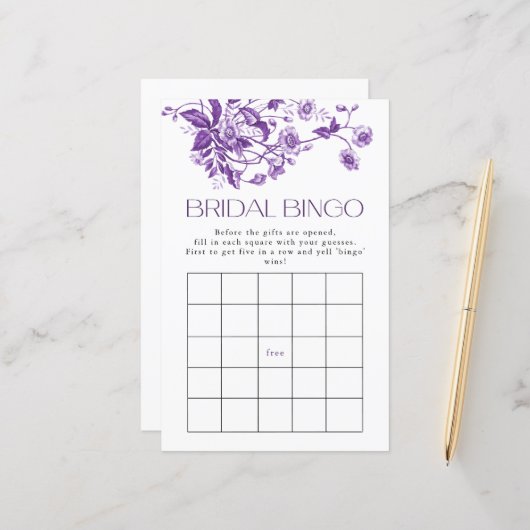 French Toile Lila Floral Bridal Bingo (Vorderseite/Rückseite Beispiel)