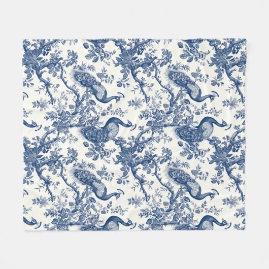 French Toile Peacock Muster Fleecedecke (Vorderseite (Horizontal))