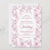 French Toile Roses Blush Pink Wedding Invitation Einladung (Vorderseite)