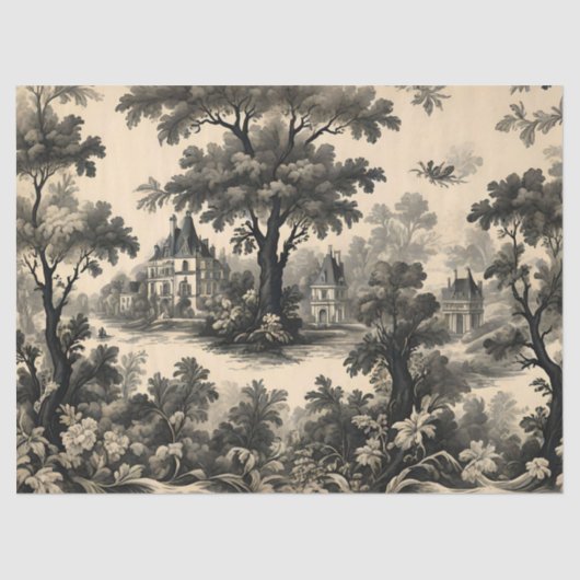 French Toile - Schwarzes Design auf Creme Seidenpapier (Vorderseite)